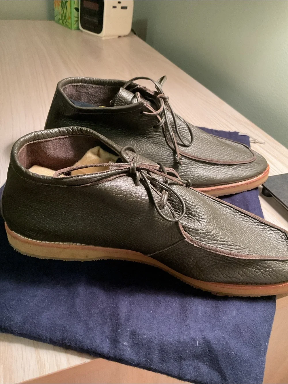 Andrea Ventura Firenze Men’s Leather Sailor Lace-Up Boots in Olive / Brown